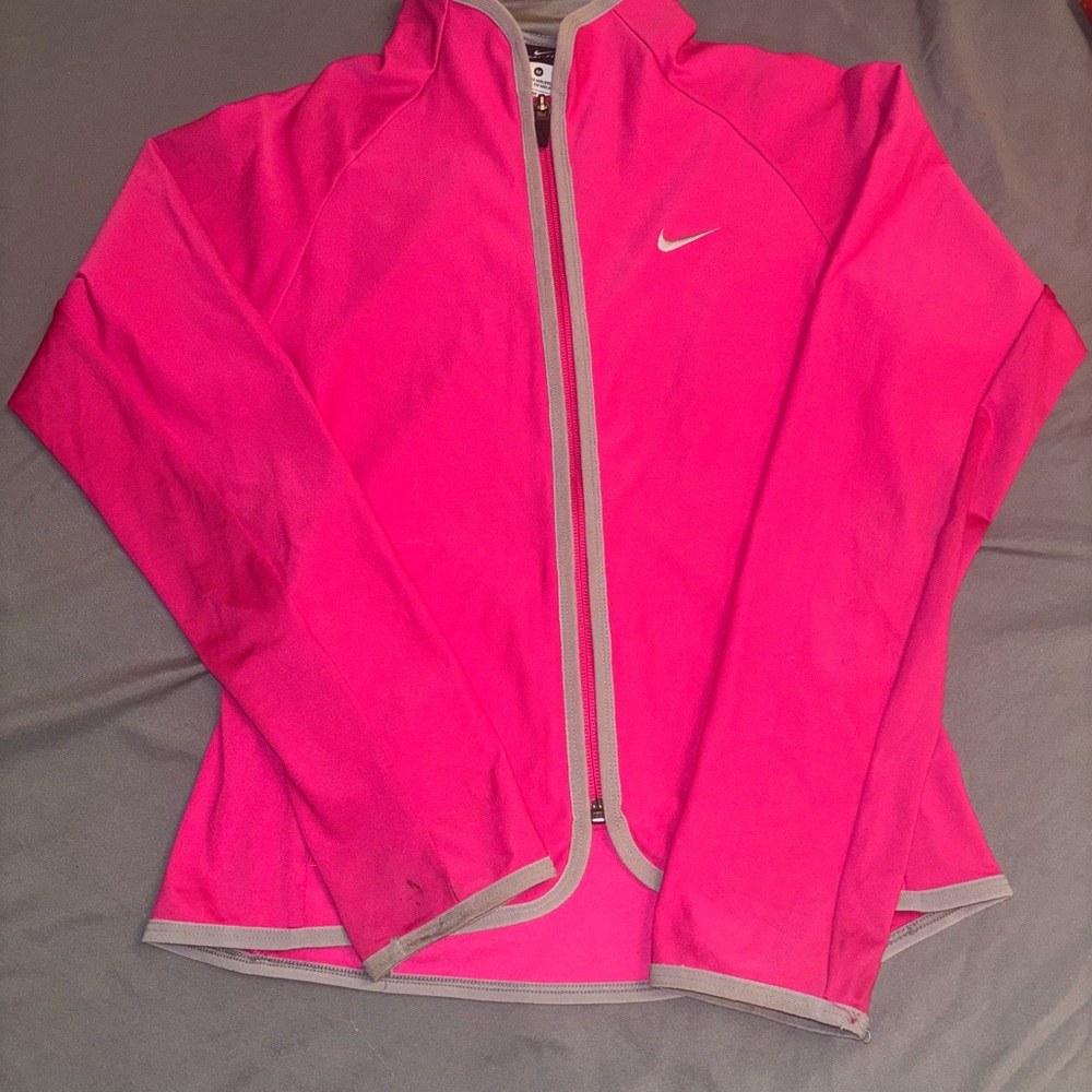 Nike Dri-Fit Pink Gray Full Zip Running Track Jacket Youth Size M Athletic Fit